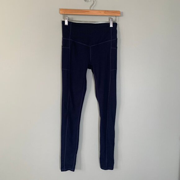 Gaiam dark blue ankle length pull on elastic waist workout yoga leggings - Picture 1 of 11